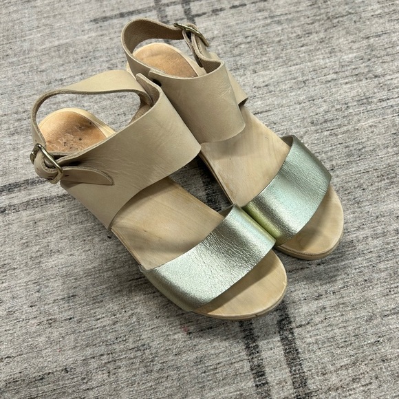 Bryr Shoes - BRYR Miranda Peep Toe Mid-heel in Taupe & Gold- Size 38